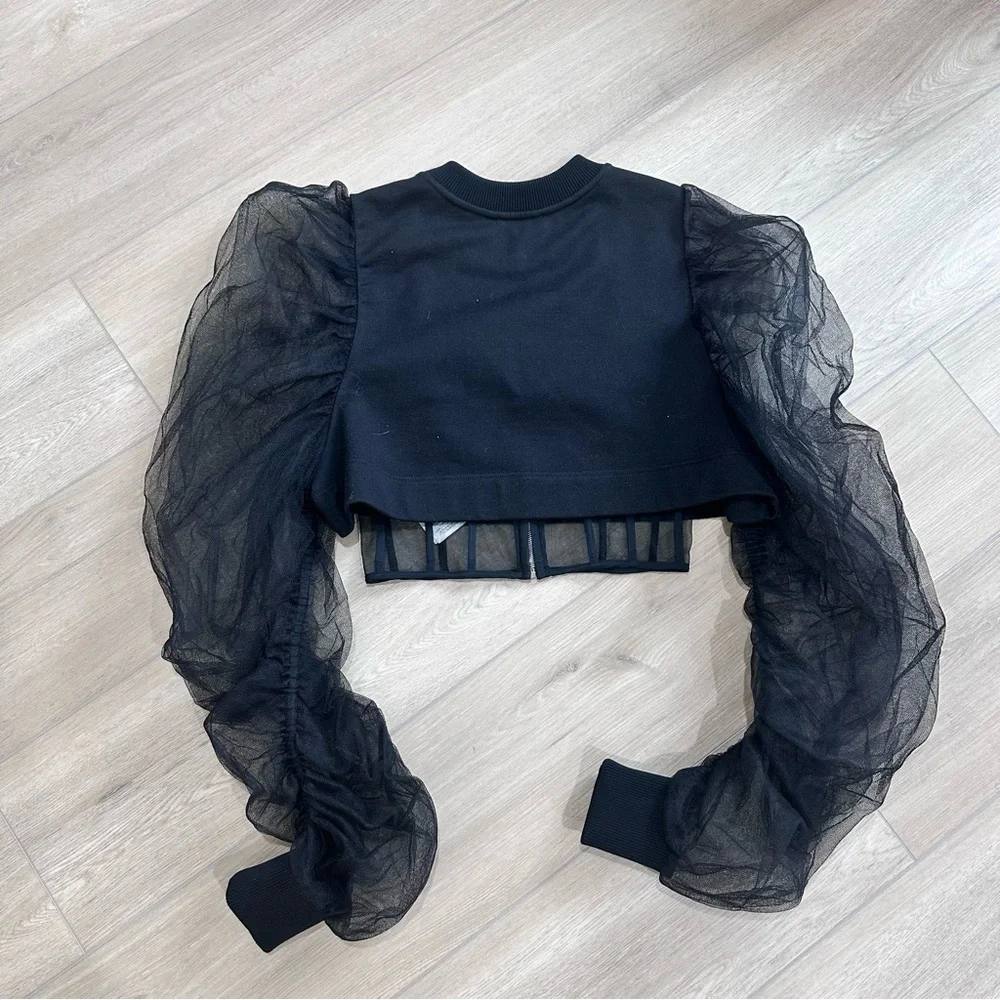 NWT ALEXANDER McQueen organic sweatshirt top tulle corset crop mesh black 40 - Picture 5 of 11